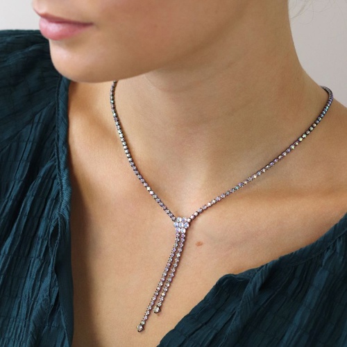 Metallic Black Classic Crystal Lariat Necklace by Peace of Mind